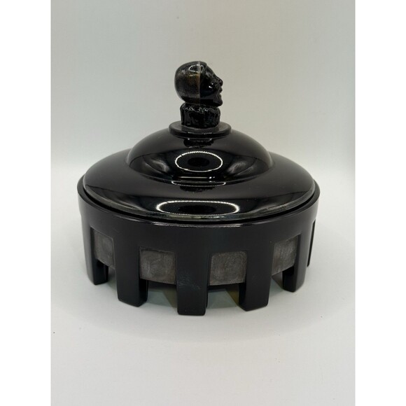 Taussaunt Beaumont Ebony Onyx Gold Court Jester Powder Jar 1930s RARE - Picture 2 of 9